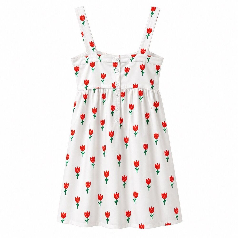 Tulip Print Sundress Sweetheart Neck White Floral Cottagecore Summer Dress L - Picture 3 of 8
